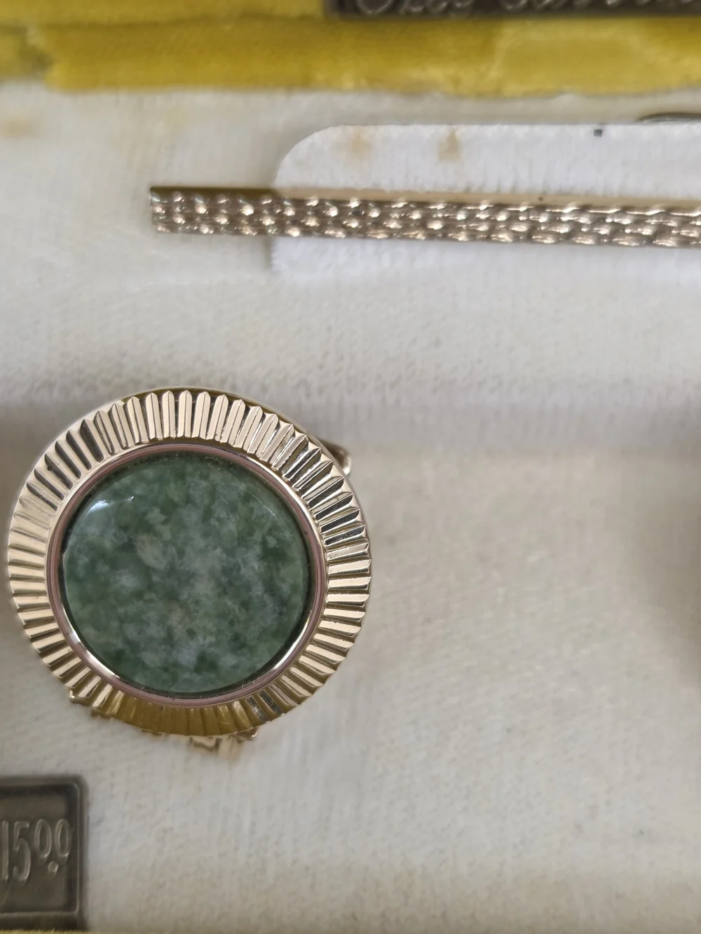Oleg Cassini Gold-Tone Cufflink & Tie Bar Set with Genuine Jade